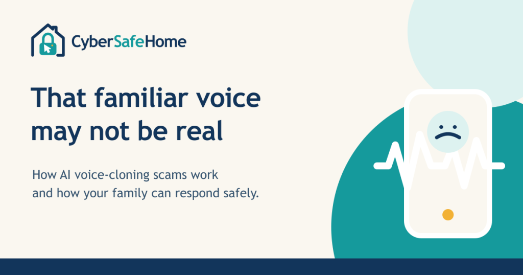 A mobile phone and voice waveform illustrating an AI voice-cloning scam call